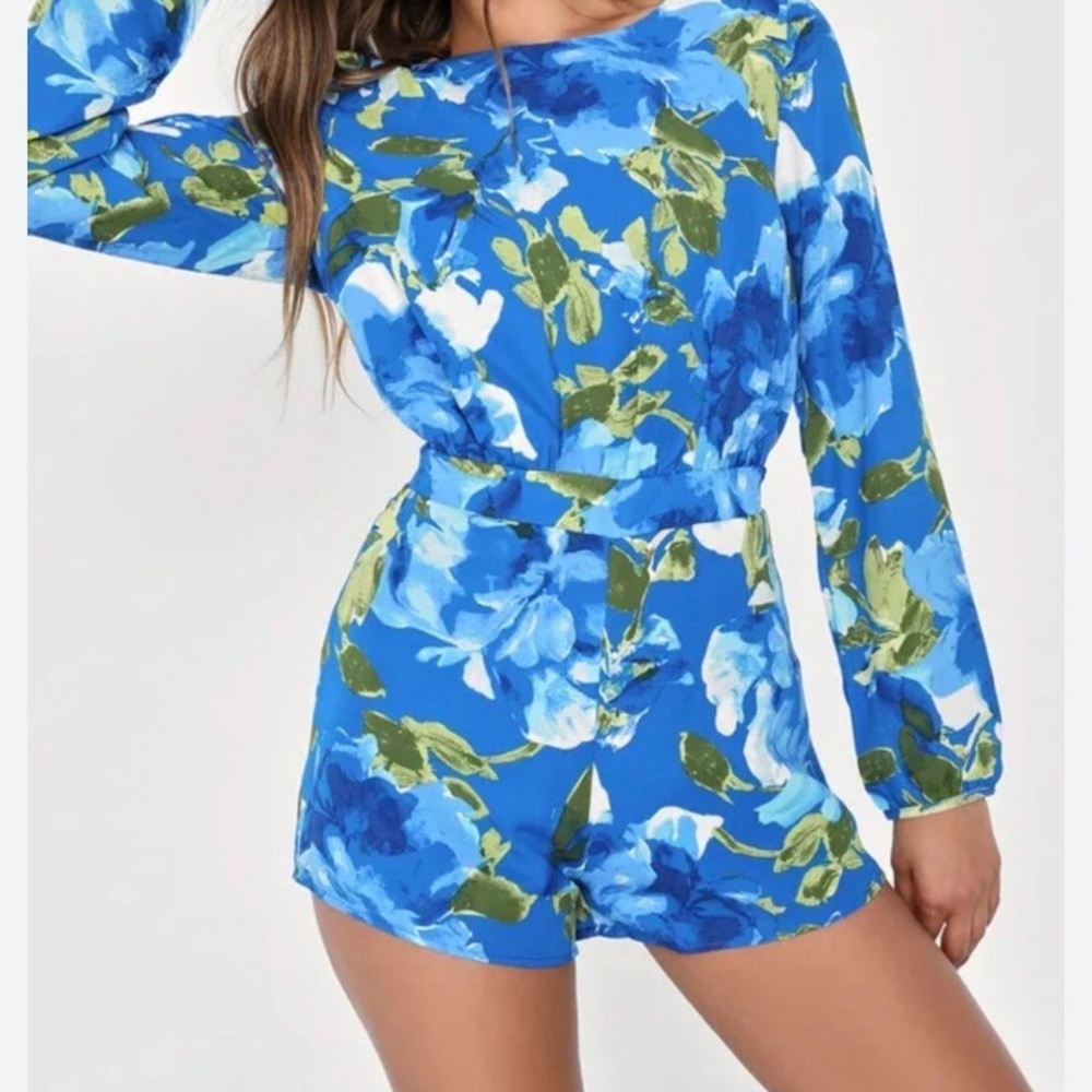 Lulu's Blue Floral Jumpsuit